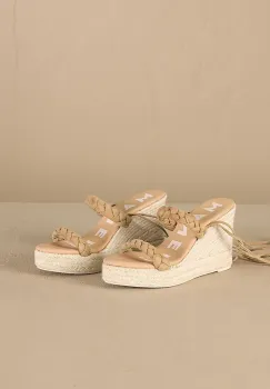 Manebi sandale din piele intoarsa Hamptons Two Braided Bands Wedge Espadrilles culoarea bej, M 1.1 WE imagine