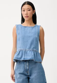Marc O'Polo bluza cu volane pentru femei, din denim imagine