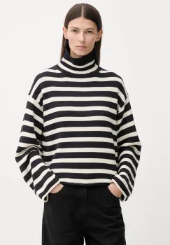 Marc O'Polo pulover de bumbac culoarea bleumarin, cu guler, 600605960013 imagine