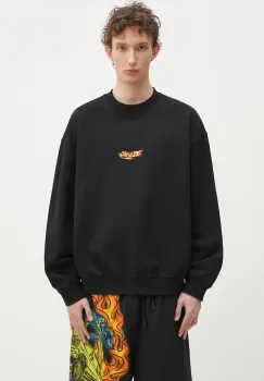 Marcelo Burlon hanorac de bumbac County Flame Boxy Crewneck Black Red barbati, culoarea negru, cu imprimeu, CMBA09CS25FLE0051025 imagine