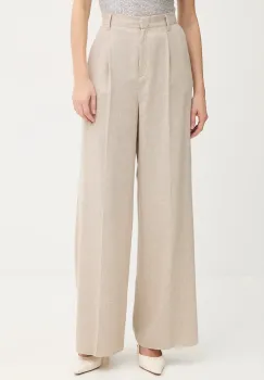 Marella pantaloni cu lana Emme by Marella culoarea bej, lat, high waist, 2525136102200 imagine