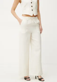 Marella pantaloni din in Emme by Marella femei, culoarea bej, lat, high waist, 2515131072200 imagine