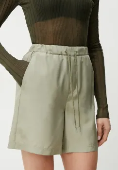 Marella pantaloni scurti din matase BORBONA femei, culoarea verde, uni, high waist, 2513141025200 imagine