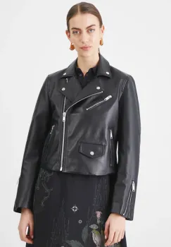 Medicine geaca biker de piele culoarea negru, de tranzitie imagine