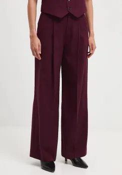 Medicine pantaloni din lana culoarea bordo, lat, high waist imagine