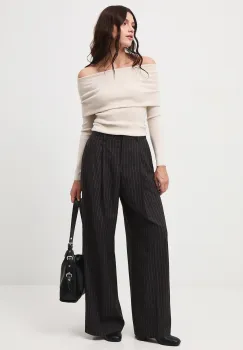 Medicine pantaloni din lana culoarea gri, lat, high waist imagine