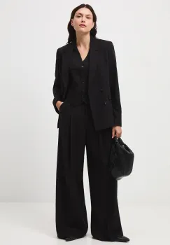 Medicine pantaloni din lana culoarea negru, lat, high waist imagine