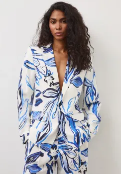 Medicine sacou cu un singur rand de nasturi pentru femei, cu amestec de in imagine