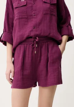 Melissa Odabash pantaloni scurti din bumbac femei, culoarea violet, uni, high waist, Abbie imagine