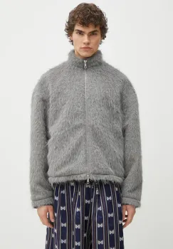 MKI MIYUKI ZOKU geaca Faux Alpaca Track Jacket culoarea gri, de tranzitie, oversize, FAUX.ALPACA.TRACK.JACK. imagine