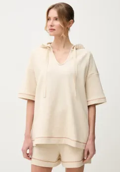 MM hanorac din amestec de in femei, culoarea bej, cu gluga, melanj, 2516921018600 imagine