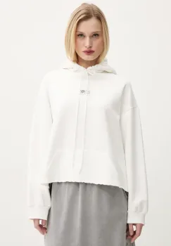 MM6 Maison Margiela hanorac de bumbac femei, culoarea alb, cu gluga, cu imprimeu, S52GU0235 imagine