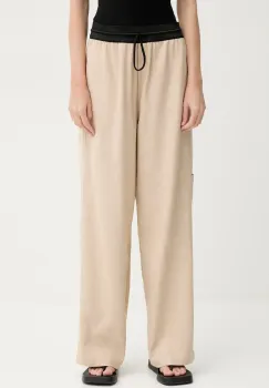 MMC STUDIO pantaloni femei, culoarea bej, drept, high waist, LINEN imagine