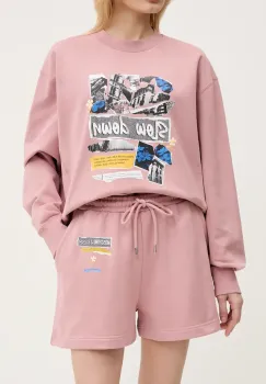 Moschino Jeans pantaloni scurti din bumbac femei, culoarea roz, cu imprimeu, medium waist, 0322 3228 imagine