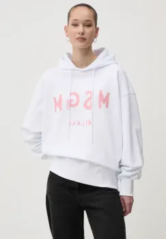 MSGM hanorac de bumbac femei, culoarea alb, cu gluga, cu imprimeu, 3841MDM515.257000 imagine