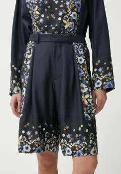 MUNTHE pantaloni scurti din matase FABIANE culoarea albastru marin, modelator, high waist, 251140125118 imagine