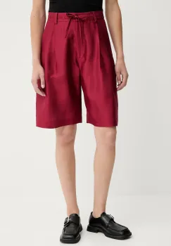 MUNTHE pantaloni scurti din matase PEPPI culoarea bordo, uni, high waist, 252143025209 imagine