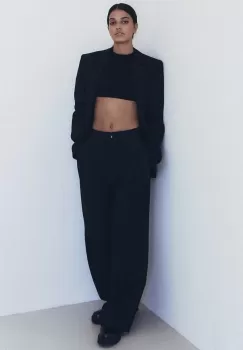 MUUV. pantaloni femei, culoarea negru, lat, high waist imagine