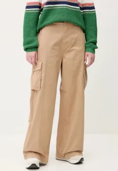 Napapijri pantaloni de bumbac M-Selva femei, culoarea bej, lat, high waist, NP0A4IL4N1Q1 imagine