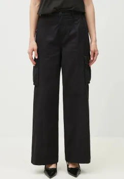 Napapijri pantaloni de bumbac M-Selva femei, culoarea negru, lat, high waist, NP0A4IL49411 imagine