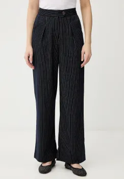 Never Fully Dressed pantaloni Arden culoarea bleumarin, lat, high waist, NFDTR581 imagine