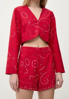 Never Fully Dressed pantaloni scurti Gem femei, culoarea rosu, cu imprimeu, high waist, NFDTR423 imagine