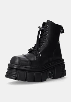 New Rock bocanci de piele Nomada Negro + Tower Negro Lateral E-14 femei, culoarea negru, cu toc drept, M-NEWMILI083-S21 imagine