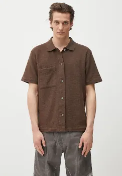 Norse Projects camasa din bumbac Gustav Crochet Jersey Shirt culoarea maro, cu guler clasic, relaxed, N01.0683.2033 imagine