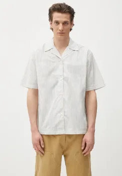 Norse Projects camasa din bumbac Mads Poplin Stripe SS culoarea alb, cu guler clasic, relaxed, N40.0831.0957 imagine