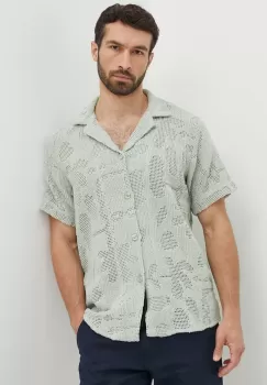 OAS camasa din bumbac barbati, culoarea verde, relaxed imagine