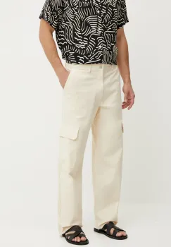 OAS pantaloni de bumbac culoarea bej, drept, 5025 imagine