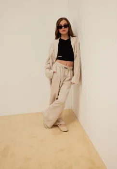 Patrizia Pepe pantaloni wide leg pentru copii, cu adaos de in A713 imagine