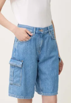 Pepe Jeans pantaloni scurti jeans RELAXED SHORT HW WORKER femei, culoarea maro, neted, high waist, PL801136 imagine
