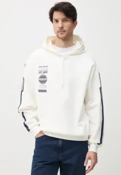 Red Bull Racing x Pepe Jeans bluza LOGO STACK HOODY barbati, culoarea bej, cu gluga, cu imprimeu, RM580013 imagine