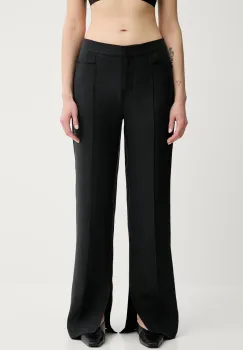 Remain pantaloni din amestec de in culoarea negru, drept, high waist, 502524100 imagine