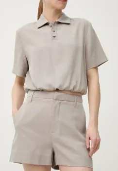 Remain pantaloni scurti femei, culoarea bej, neted, high waist, 5025901675 imagine