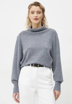 Remain pulover de lana femei, culoarea gri, cu guler, 5026681249 imagine