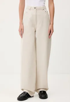 Rotate pantaloni de bumbac culoarea bej, lat, high waist, 1142981763 imagine