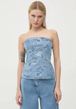 Rotate top din denim cu imprimeu, 1134571603 imagine