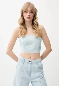 Rotate top din denim cu imprimeu, 1140621468 imagine