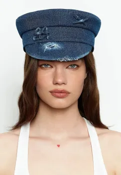 RUSLAN BAGINSKIY caciula pentru femei, din denim Distressed Baker Boy Cap imagine