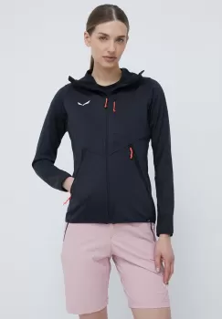 Salewa hanorac Agner Hybrid femei, culoarea negru, cu gluga, melanj imagine