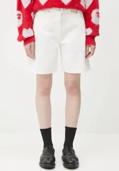 Samsoe Samsoe pantaloni scurti jeans SASHELLY culoarea alb, uni, high waist, F25200013 imagine