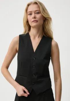 Samsoe Samsoe vesta culoarea negru, un singur rand de nasturi imagine