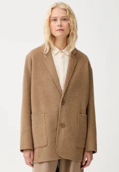 Sessun palton de lana culoarea bej, de tranzitie, oversize, 25113004 imagine