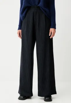 Sessun pantaloni cu lana culoarea bleumarin, lat, high waist, 25107005 imagine