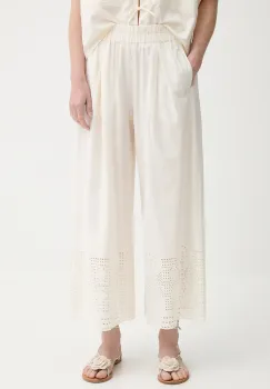 Sessun pantaloni de bumbac culoarea bej, lat, high waist, 25207013 imagine