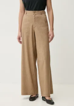 Sessun pantaloni din in femei, culoarea bej, lat, high waist, 25207003 imagine