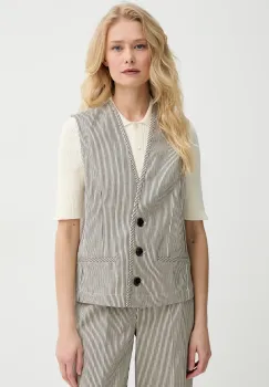 Sessun vesta din bumbac femei, culoarea bej, un singur rand de nasturi, 25213012 imagine