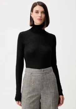 Simona Corsellini pulover de lana culoarea negru, light, cu guler, A25CPMGE0201 imagine